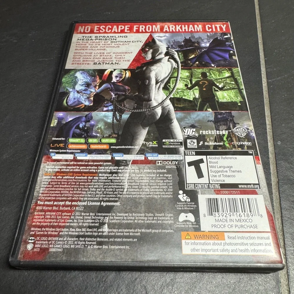 Batman Arkham City PC DVD‎ Games for Windows Live Rocksteady WB Games 2-Disc Set
